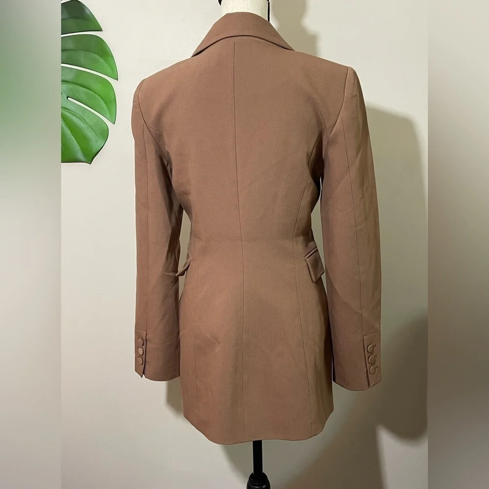 Bardot Camel Tan Single-Button Long Blazer
